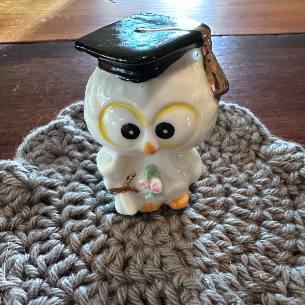 Small Wise Owl Ceramic Graduation Figurine or Cake Topper